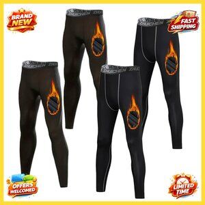 Men's Thermal Compression Pants Fleece Lined Base Layer Leggings for Winter